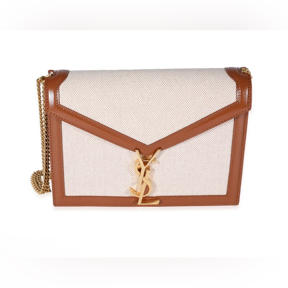 Saint Laurent Cassandra Chain Shoulder Bag Canvas with Leather Small